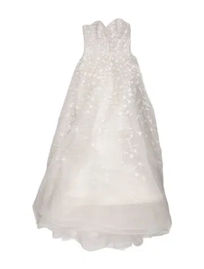 Pre-owned Reem Acra Floral Print Long Dress In White