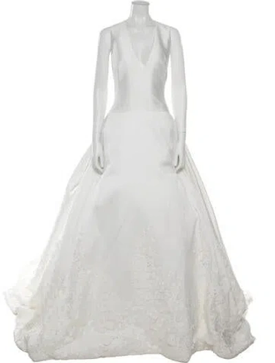 Pre-owned Reem Acra Floral Print Long Dress In White