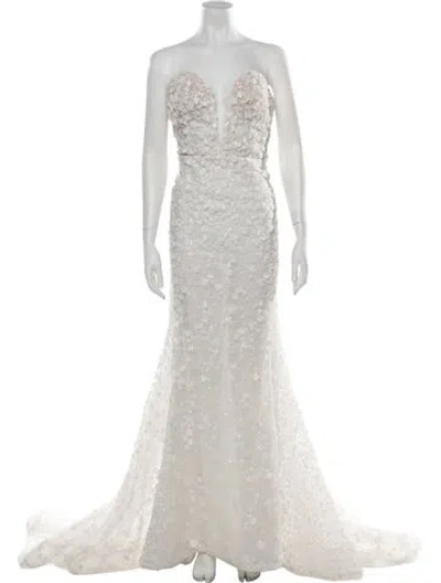 Pre-owned Reem Acra Floral Print Long Dress In White