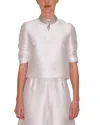 Reem Acra Half-sleeve Jeweled Neckline Gown In White