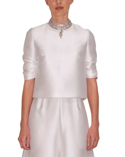 Reem Acra Half-sleeve Jeweled Neckline Gown