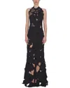 Reem Acra Halter Hand Cut Embroidered Gown In Black