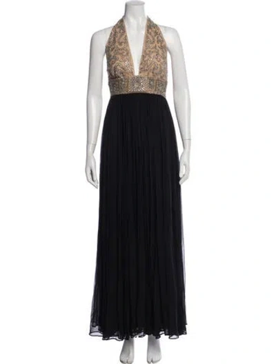 Pre-owned Reem Acra Halterneck Long Dress In Blue