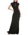 Reem Acra High-neck Cap Sleeve Gown In Black