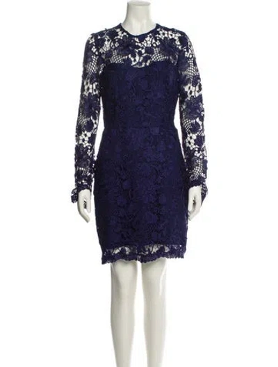 Pre-owned Reem Acra Lace Pattern Knee-length Dress In Blue