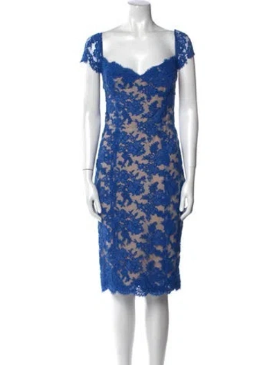 Pre-owned Reem Acra Lace Pattern Knee-length Dress In Blue