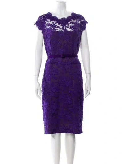 Pre-owned Reem Acra Lace Pattern Knee-length Dress In Purple