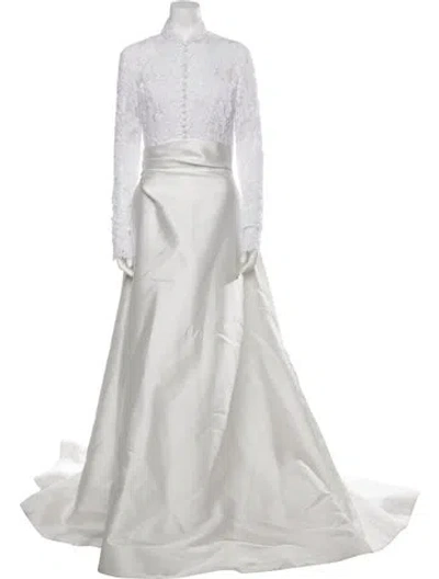 Pre-owned Reem Acra Lace Pattern Long Dress In Grey