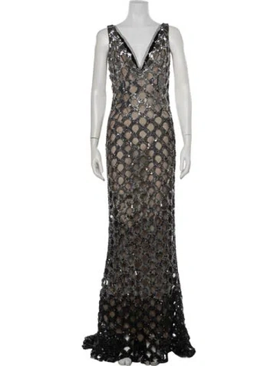 Pre-owned Reem Acra Lace Pattern Long Dress In Multi