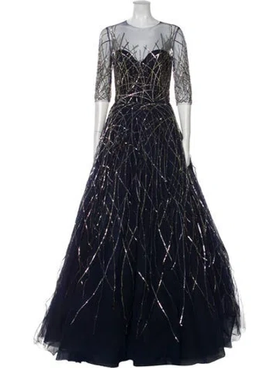 Pre-owned Reem Acra Lace Pattern Long Dress W/ Tags In Blue