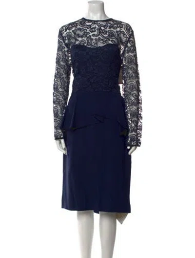 Pre-owned Reem Acra Lace Pattern Midi Length Dress In Blue