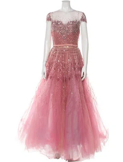 Pre-owned Reem Acra Mesh Long Dress In Pink