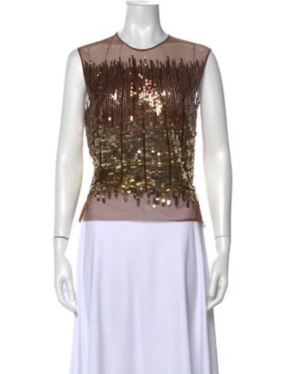 Pre-owned Reem Acra Mesh Patterned Top In Brown