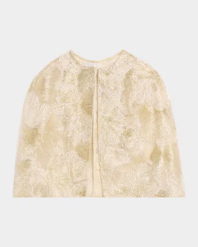 Reem Acra Metallic Raffia Embroidered Capelet In Nude/gold