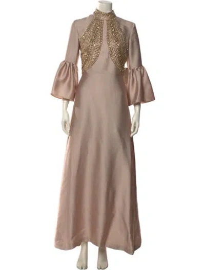 Pre-owned Reem Acra Mock Neck Long Dress In Neutral