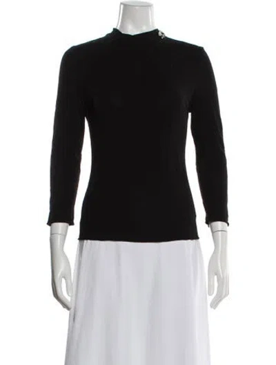Pre-owned Reem Acra Mock Neck Three-quarter Sleeve Top In Black
