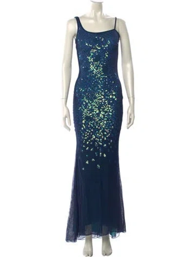 Pre-owned Reem Acra Nylon Long Dress In Blue