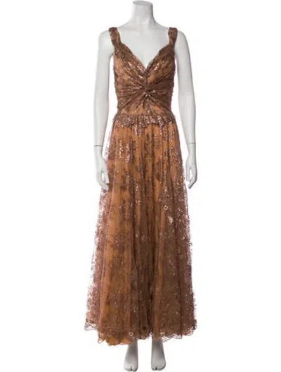 Pre-owned Reem Acra Nylon Long Dress In Neutral