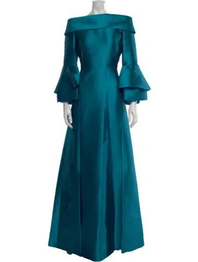 Pre-owned Reem Acra Off-the-shoulder Long Dress In Blue