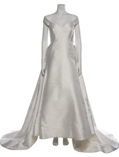 Pre-owned Reem Acra Off-the-shoulder Long Dress In Gray