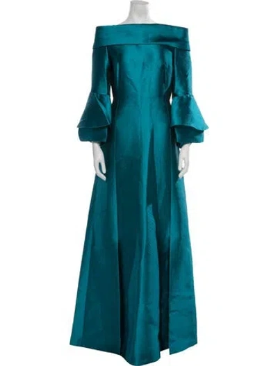 Pre-owned Reem Acra Off-the-shoulder Long Dress W/ Tags In Blue