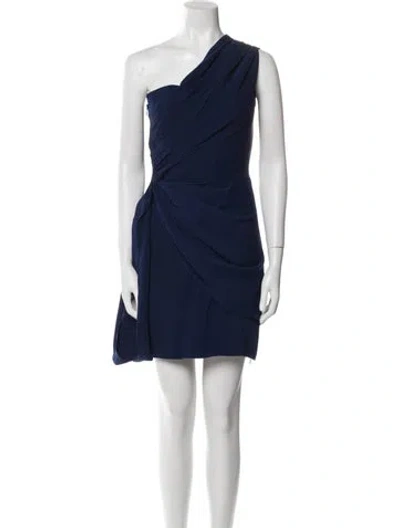Pre-owned Reem Acra One-shoulder Knee-length Dress In Blue