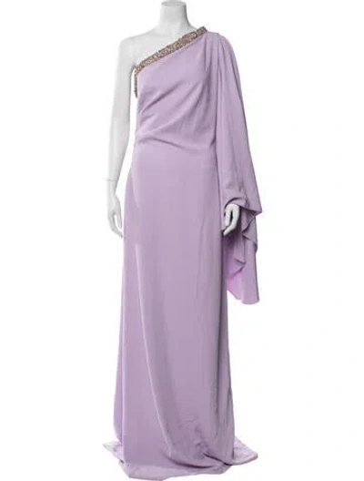 Pre-owned Reem Acra One-shoulder Long Dress In Purple