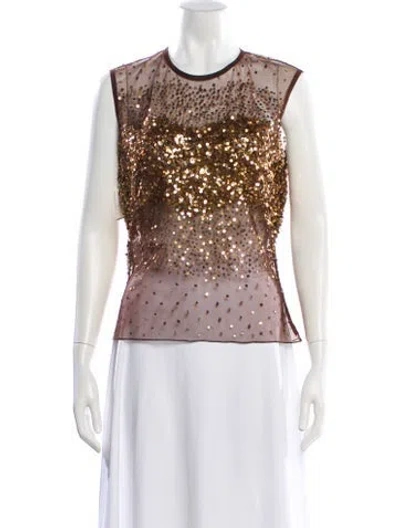 Pre-owned Reem Acra Patterned Crew Neck Top In Gold