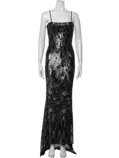 Pre-owned Reem Acra Patterned Long Dress In Black