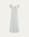 Reem Acra Pleated Chiffon Embellished Gown In Grey