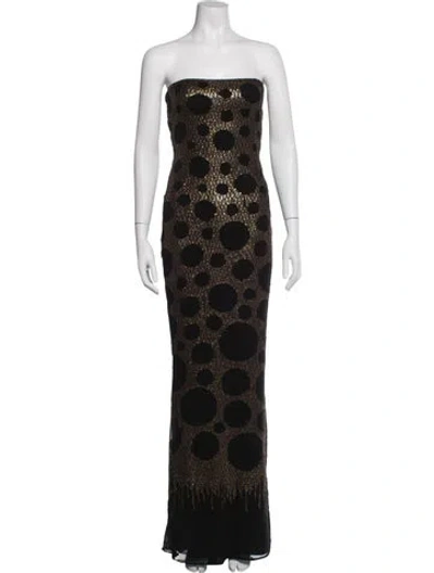 Pre-owned Reem Acra Polka Dot Print Long Dress In Black