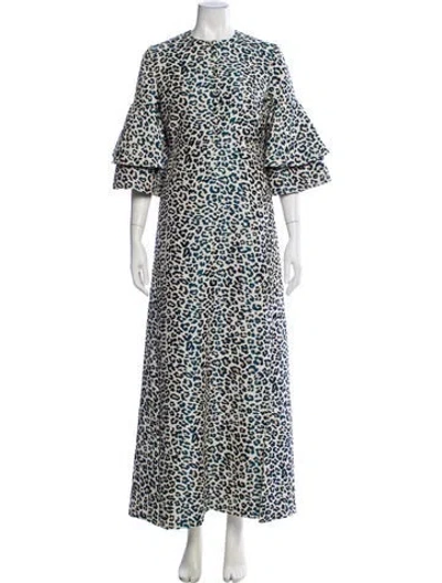 Pre-owned Reem Acra Printed Long Dress In Blue