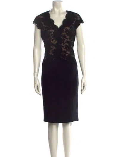 Pre-owned Reem Acra Printed Midi Length Dress In Black