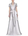 Reem Acra Ruffle Skirt Kaftan In Grey