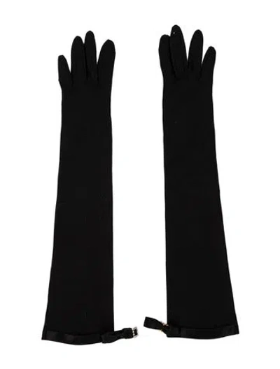 Pre-owned Reem Acra Satin Trim Evening Gloves In Black