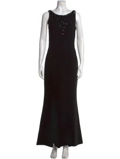 Pre-owned Reem Acra Scoop Neck Long Dress In Black