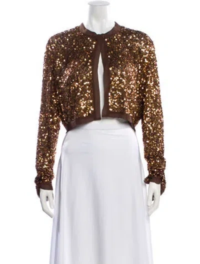 Pre-owned Reem Acra Silk Crew Neck Sweater In Brown