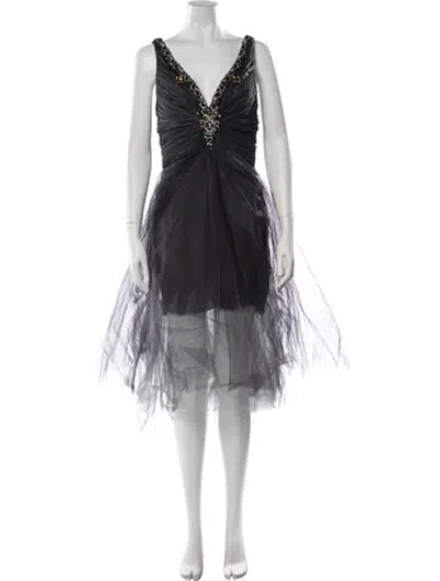 Pre-owned Reem Acra Silk Knee-length Dress In Black