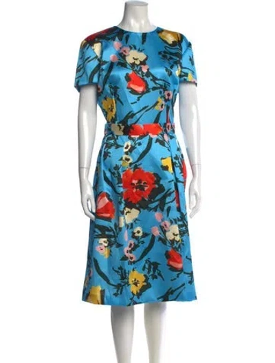 Pre-owned Reem Acra Silk Knee-length Dress In Blue
