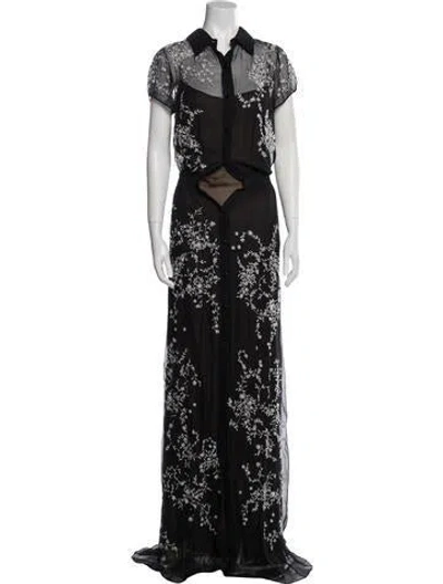 Pre-owned Reem Acra Silk Long Dress In Black