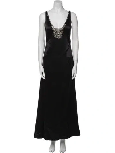 Pre-owned Reem Acra Silk Long Dress In Black