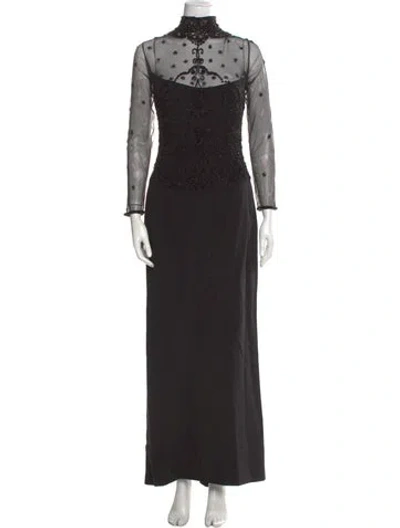 Pre-owned Reem Acra Silk Long Dress In Black