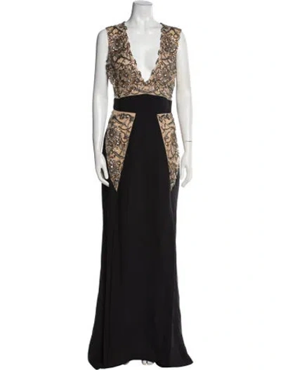 Pre-owned Reem Acra Silk Long Dress In Black