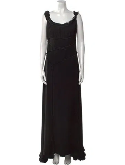 Pre-owned Reem Acra Silk Long Dress In Black