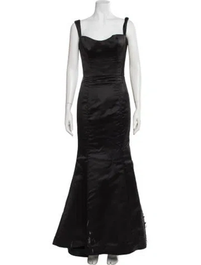 Pre-owned Reem Acra Silk Long Dress In Black