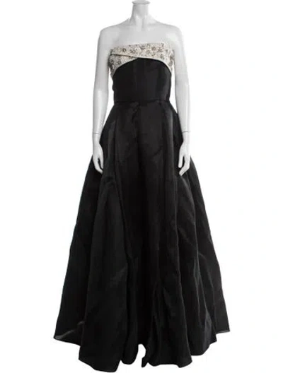 Pre-owned Reem Acra Silk Long Dress In Black