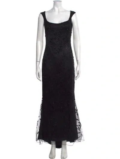 Pre-owned Reem Acra Silk Long Dress In Black