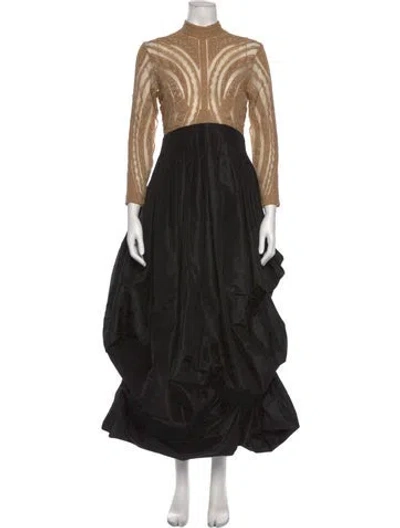 Pre-owned Reem Acra Silk Long Dress In Black