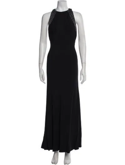 Pre-owned Reem Acra Silk Long Dress In Black