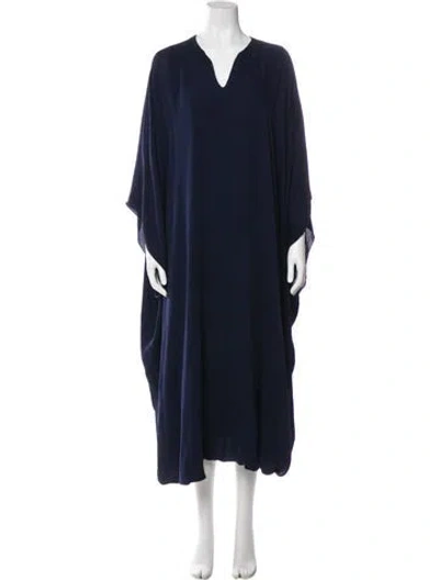 Pre-owned Reem Acra Silk Long Dress In Blue